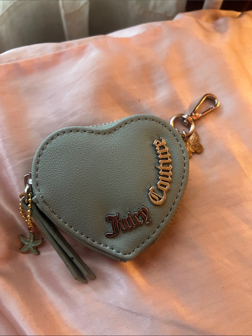 Juicy Couture Sage Green Heart change pouch with silver Accents